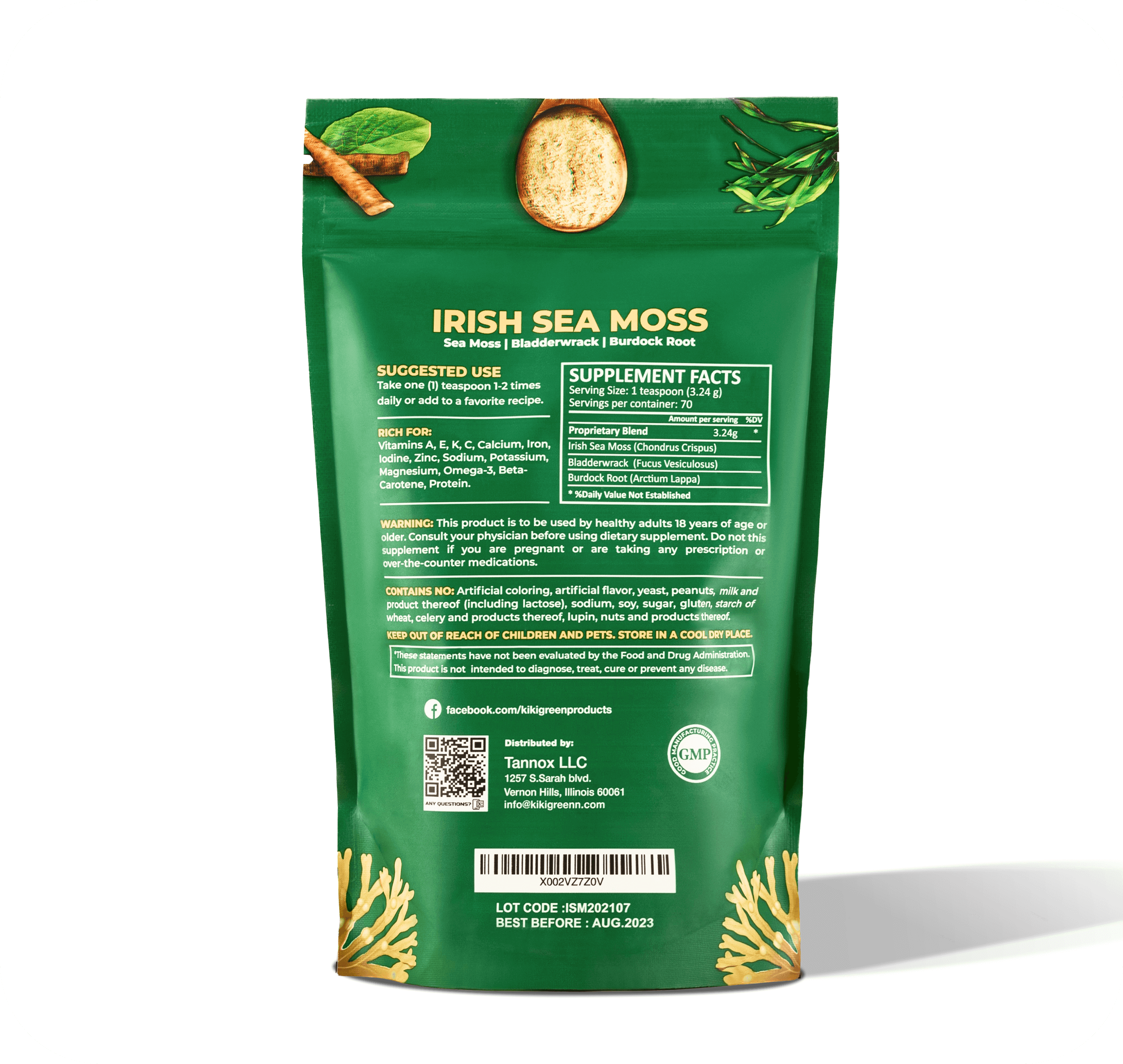 Irish Sea Moss with Bladderwrack & Burdock Root  KIKI Green