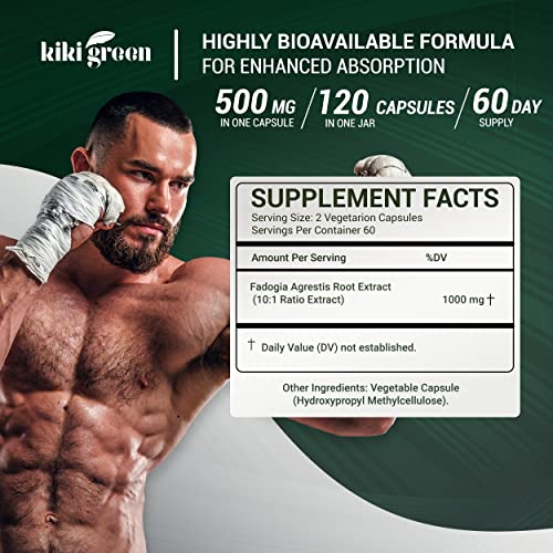 KIKI Green Fadogia Agrestis Extract for Men 1000mg Per Serving, 10:1 Extract Herbal Supplement 120 Vegan Capsules for Daily Use