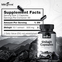 Thumbnail for KIKI Green Shilajit Capsules - Shilajit Pure Himalayan Organic Supplement, 40% Fulvic Acid & Trace Minerals - 500 mg Pure Shilajit per Serving for Strength, Energy, Immunity - 60 Vegan Capsules