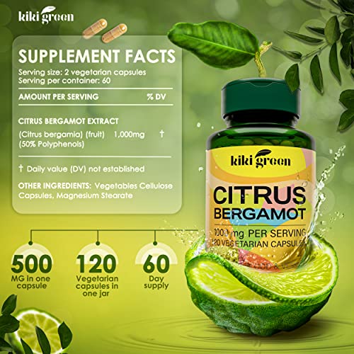 KIKI Green Citrus Bergamot Extract 1000mg - Citrus Bergamot Supplement for Heart Health, Immune System Support and Healthy Aging Non-GMO, Gluten-Free Supplement