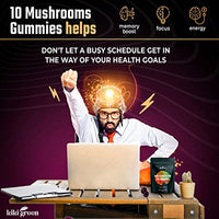Thumbnail for KIKI Green Mushroom Gummies with Lion's Mane & 9 Adaptogen Mushrooms Blend - Chaga Red Reishi Cordyceps Shiitake Black Fungus | 60 Gummies, 10:1 Extract