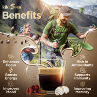 Thumbnail for KIKI Green Mushroom Coffee - Instant Arabica Brew with Reishi, Chaga, Lion's Mane - Everyday Coffee Alternative for Focus, Energy & Immunity